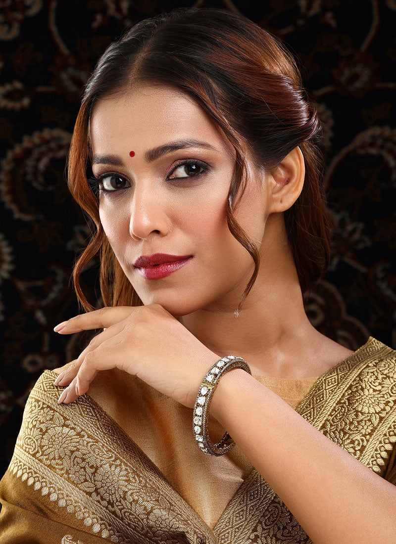 Golden Kundan And Stone Work Kada Wedding Wear