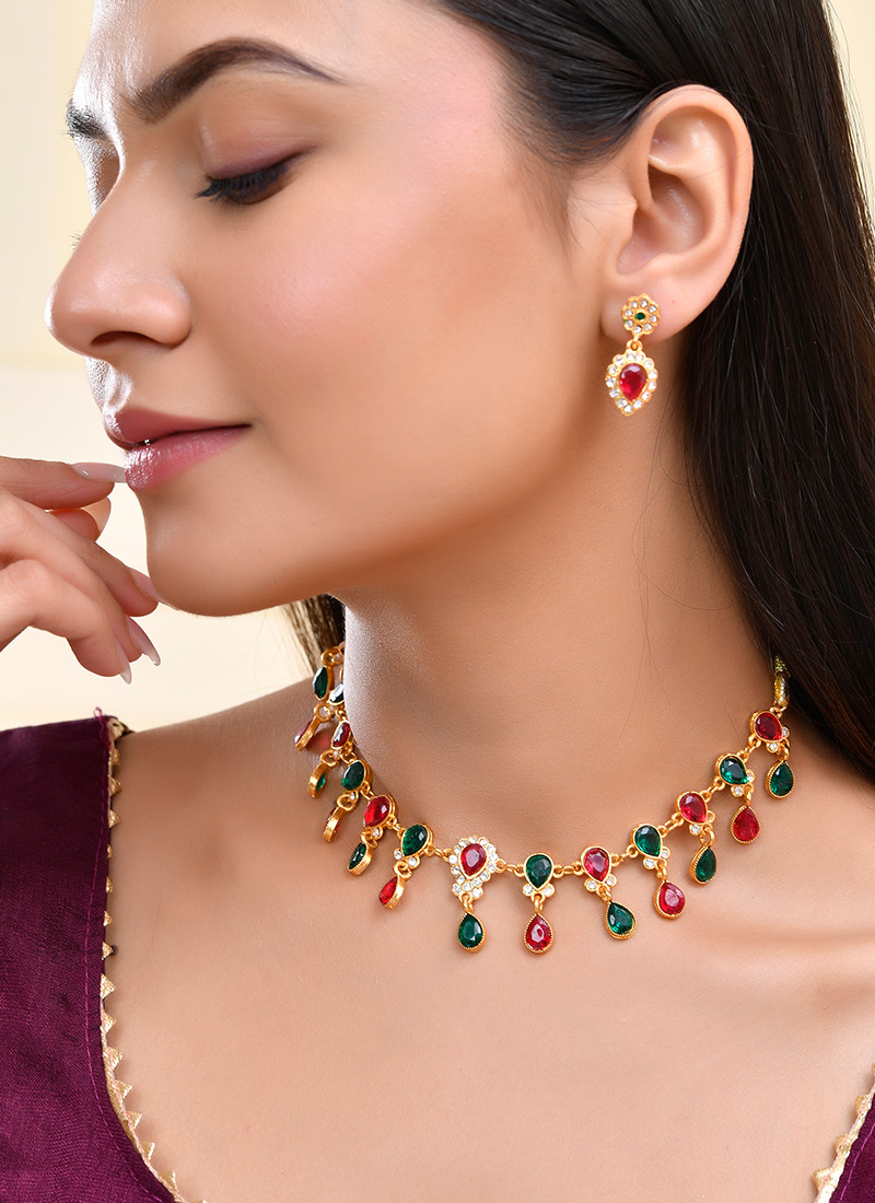 Golden Kundan And Stone Work Necklace