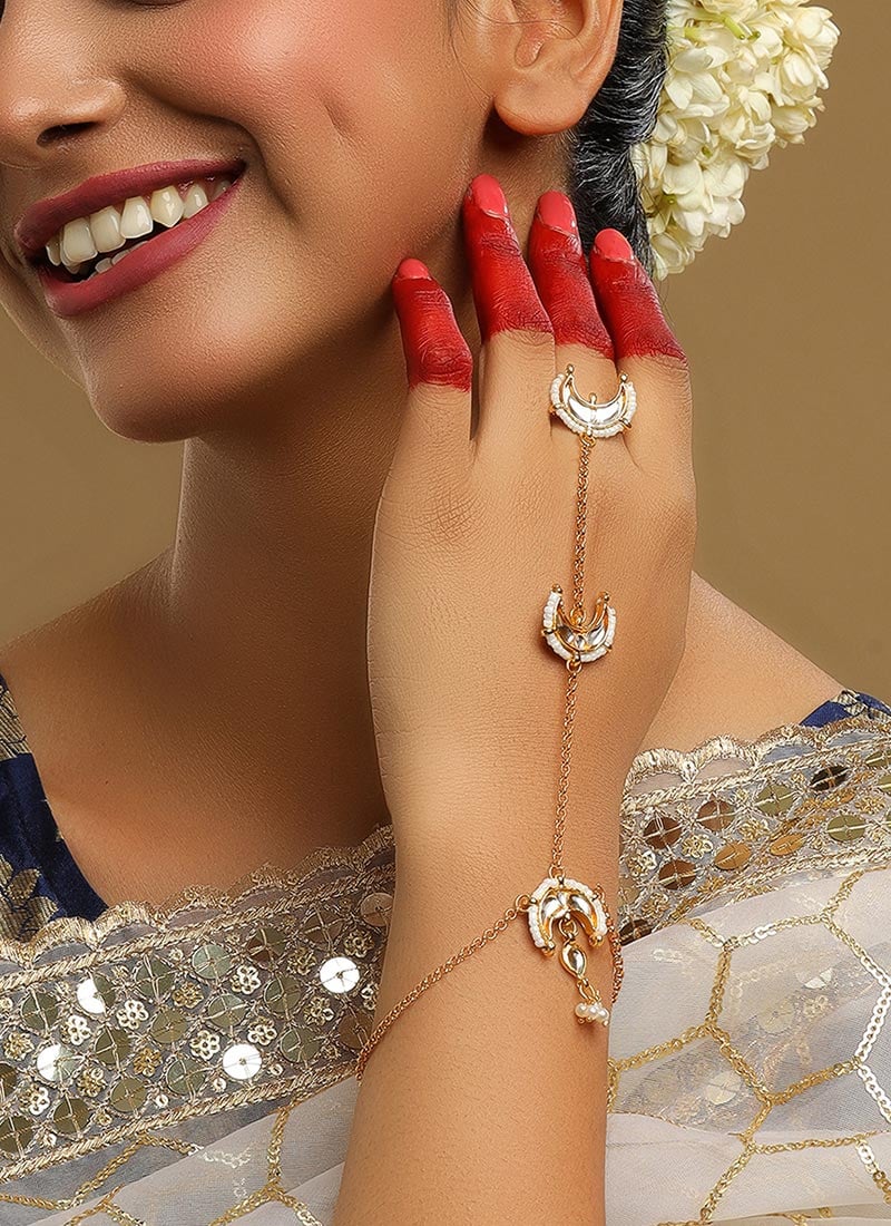 Golden Kundan Beaded Haath Pool Festive Wear
