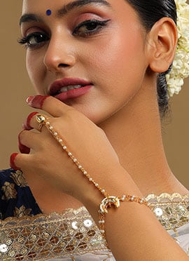 Golden Kundan Beaded Haath Pool