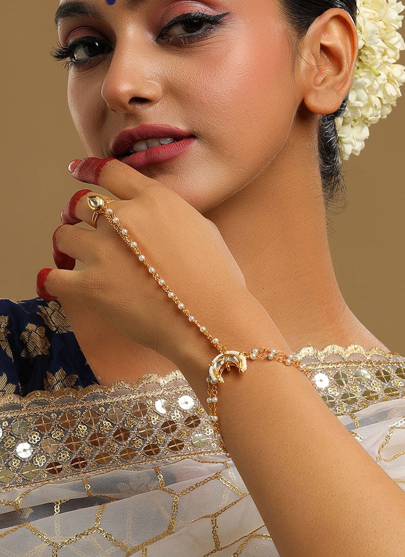 Golden Kundan Beaded Haath Pool