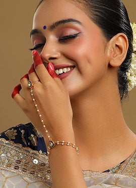 Golden Kundan Beaded Meenakari Haath Pool