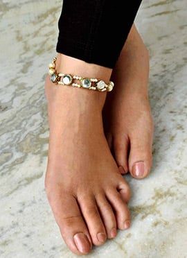 Golden Kundan Beads Anklets
