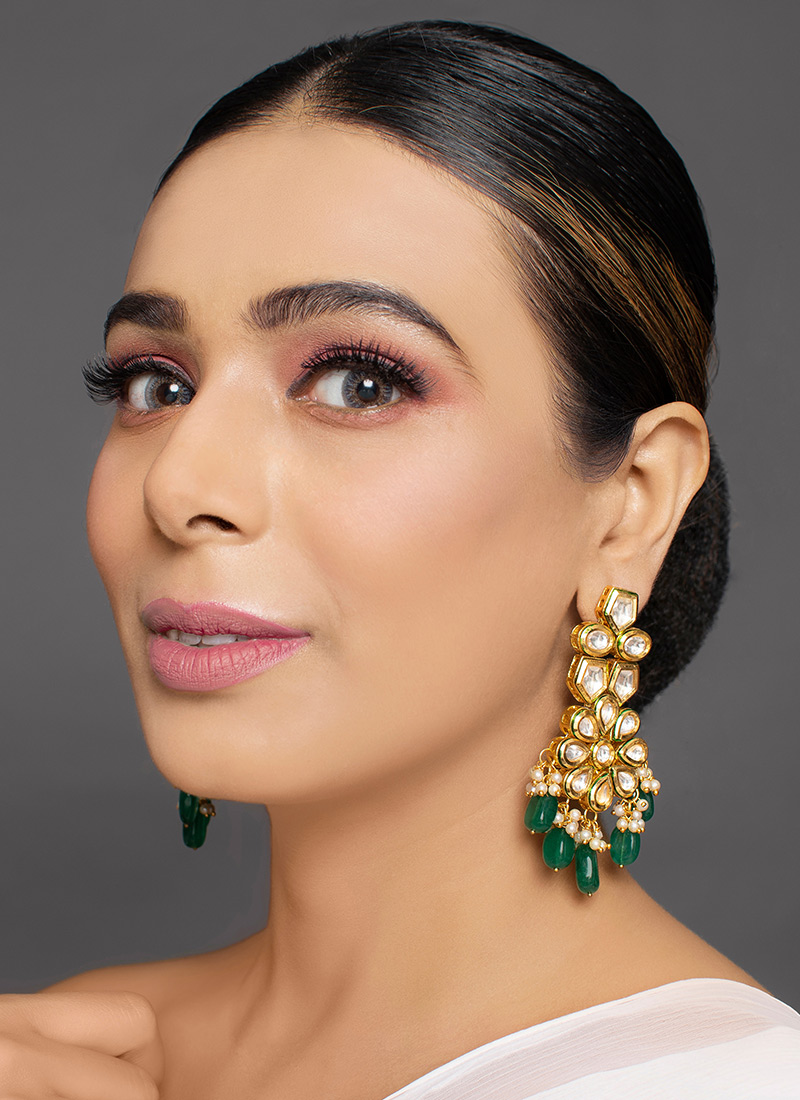 Golden Kundan Beads Meenakari And Danglers Wedding Wear