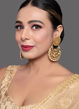 Golden Kundan Beads Meenakari Chaand Bali