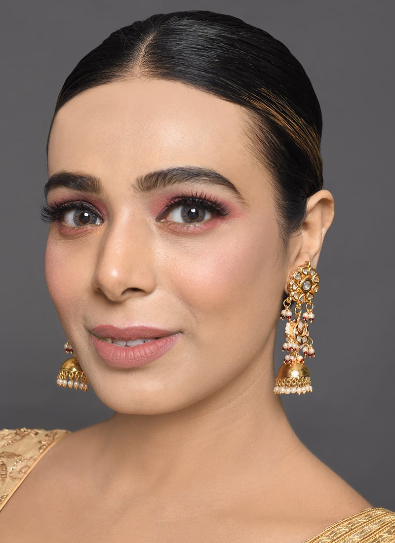 Golden Kundan Beads Meenakari Danglers Wedding Wear