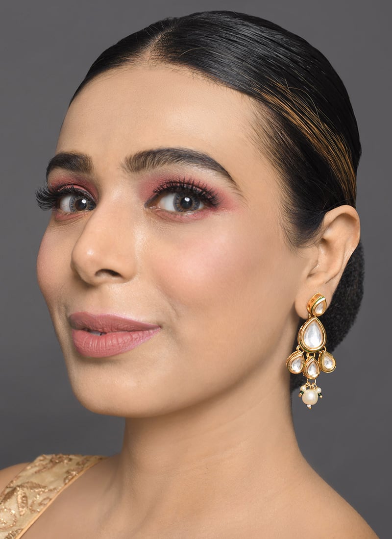 Golden Kundan Beads Meenakari Danglers Wedding Wear