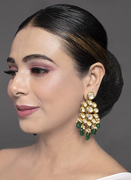 Golden Kundan Beads Meenakari Danglers