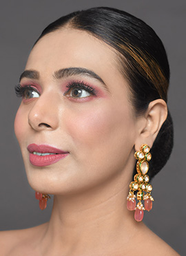 Golden Kundan Beads Meenakari Danglers