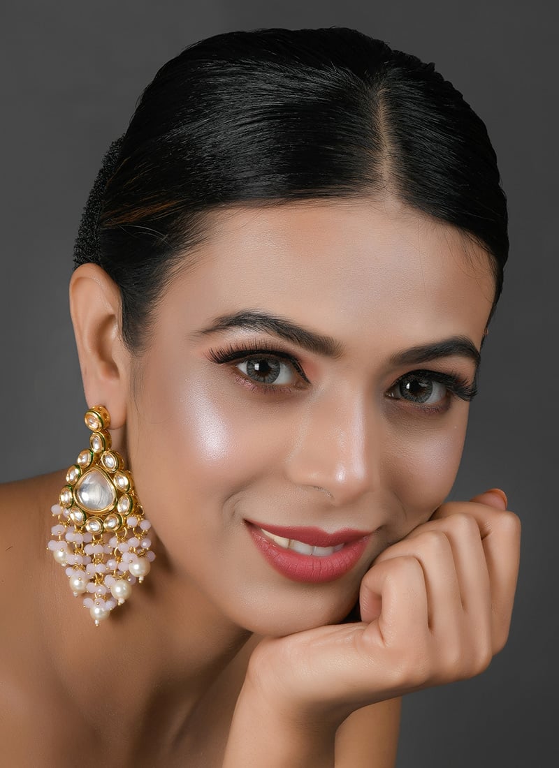 Golden Kundan Beads Meenakari Danglers Wedding Wear