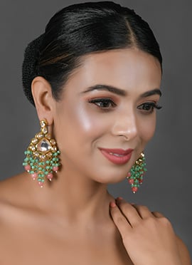 Golden Kundan Beads Meenakari Danglers