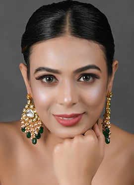 Golden Kundan Beads Meenakari Danglers