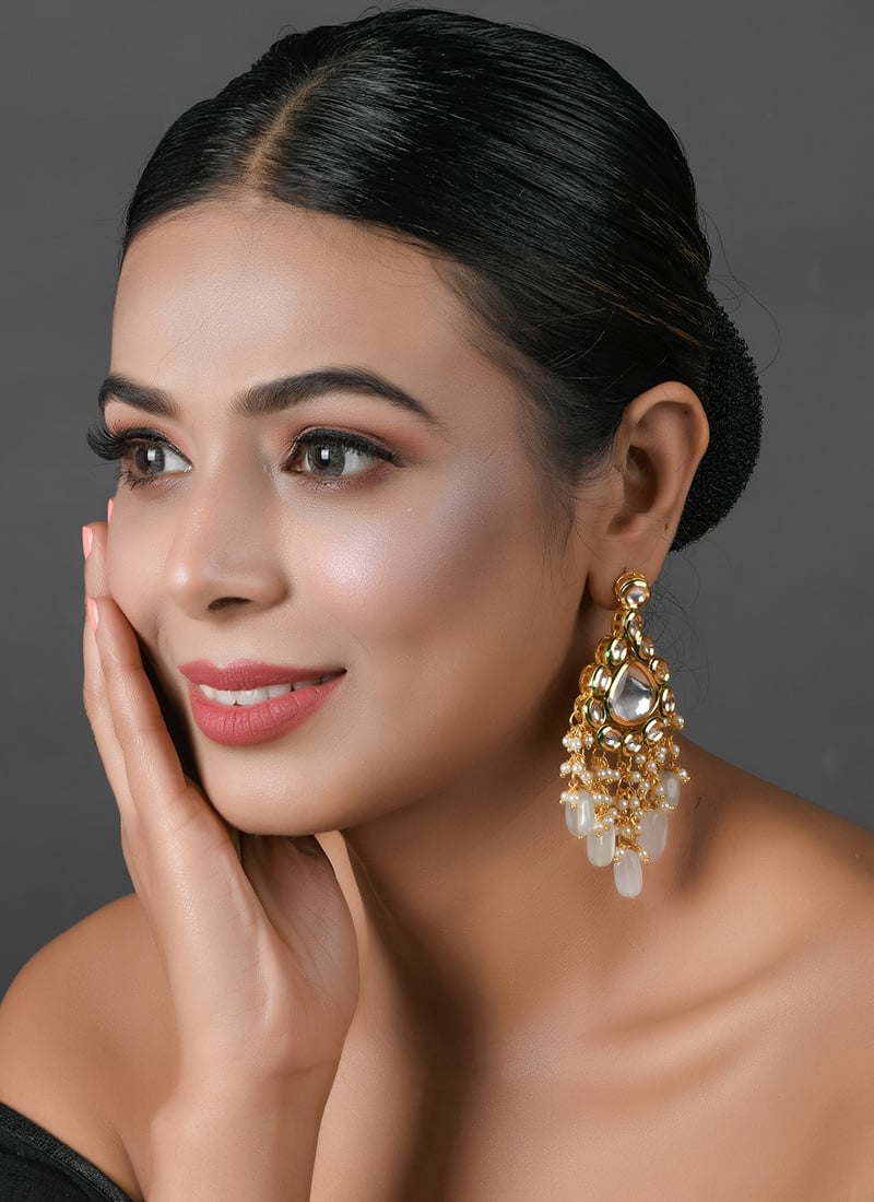 Golden Kundan Beads Meenakari Danglers Wedding Wear