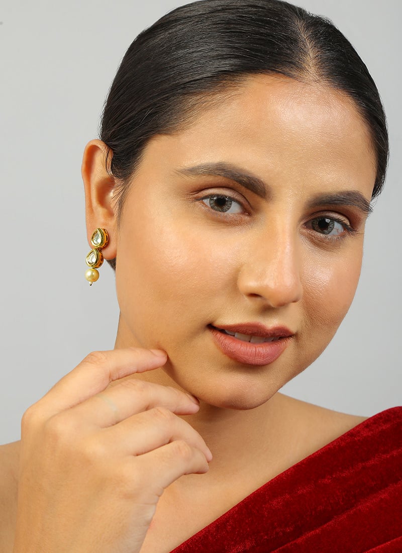 Golden Kundan Beads Meenakari Danglers Wedding Wear