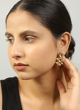 Golden Kundan Beads Meenakari Danglers