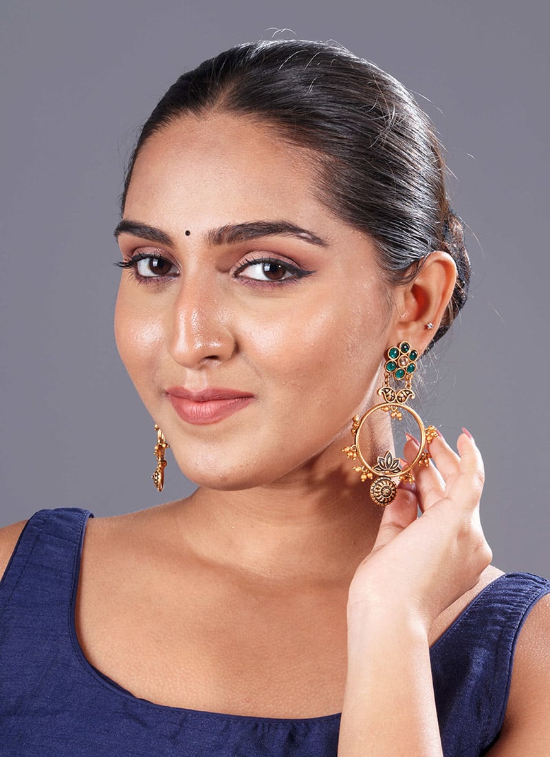 Golden Kundan Chandeliers Festive Wear