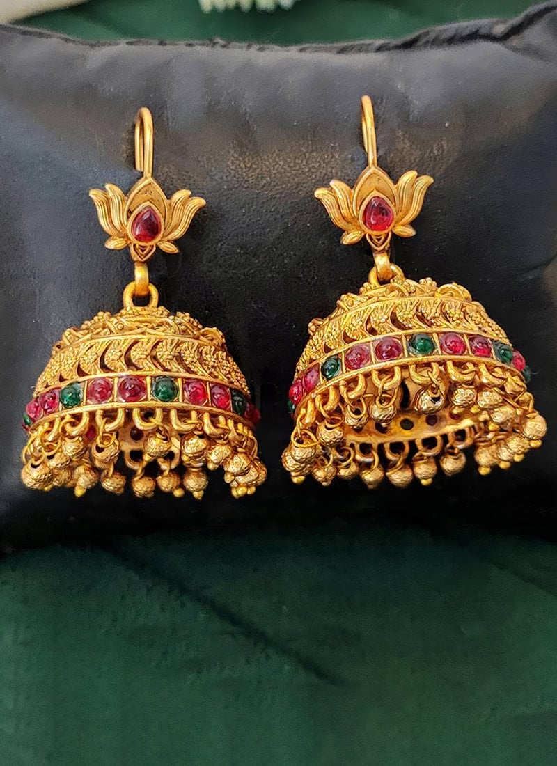 Golden Kundan Elegant Jhumka Festive Wear