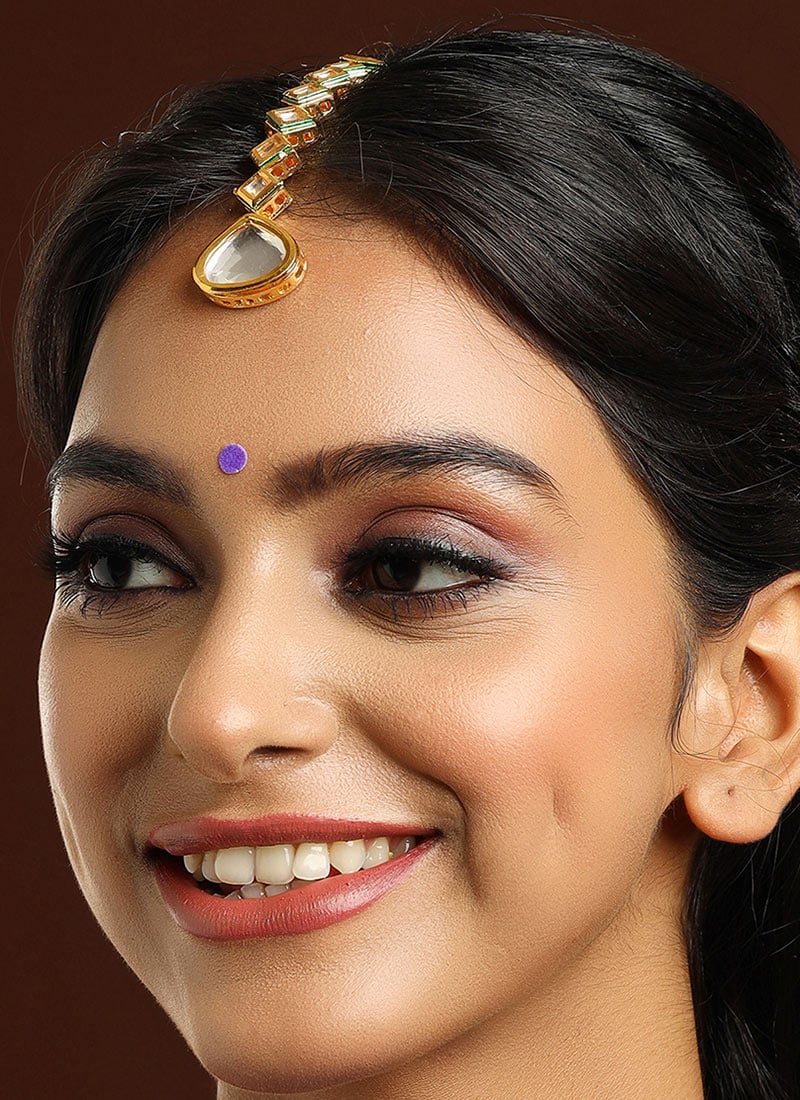 Golden Kundan Mangtikka Festive Wear