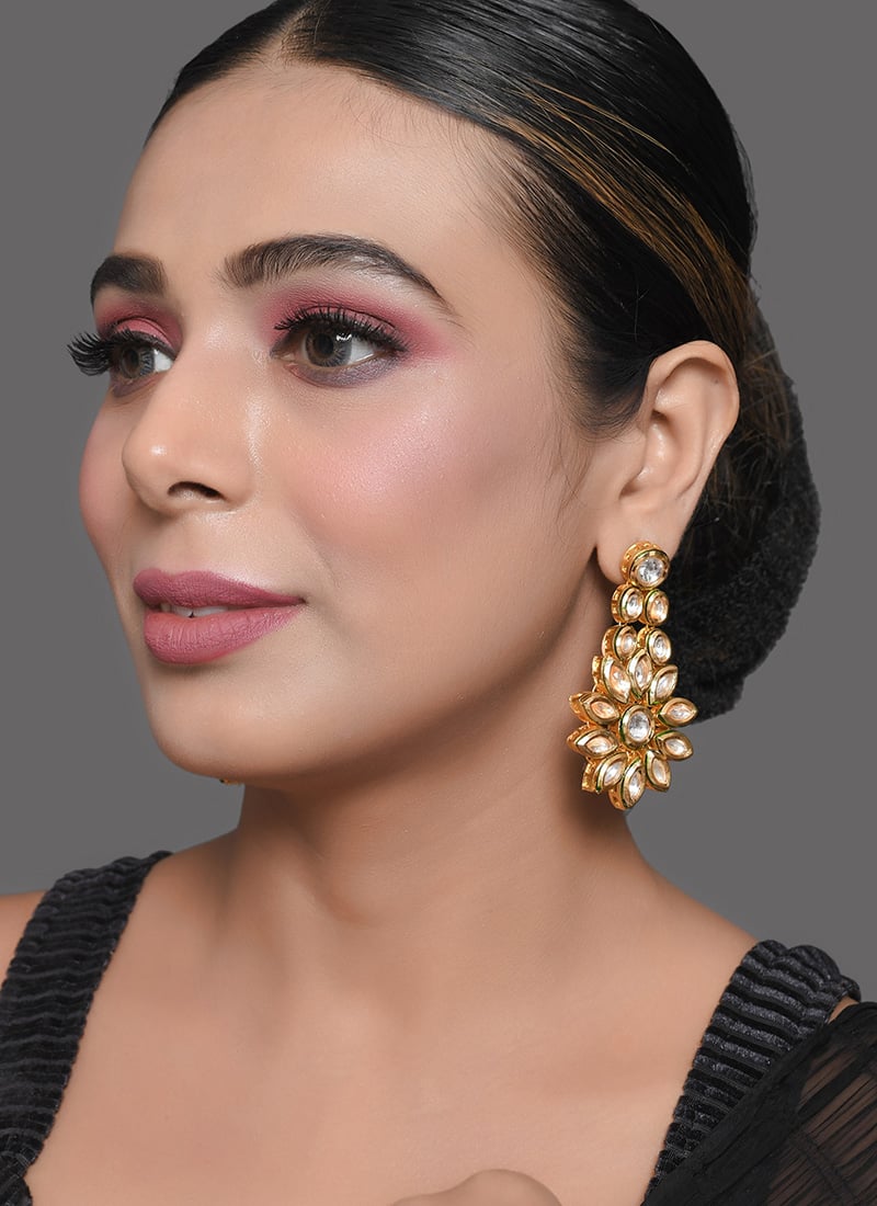 Golden Kundan Meenakari Danglers Wedding Wear