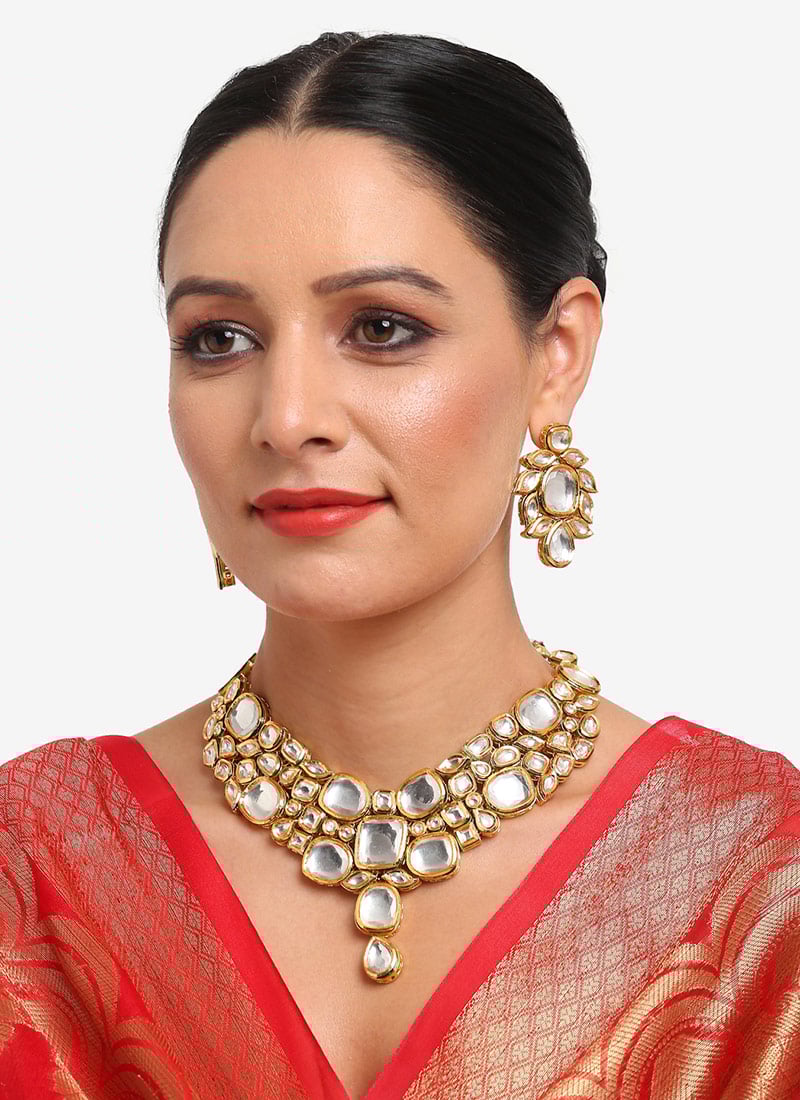 Golden Kundan Necklace Wedding Wear