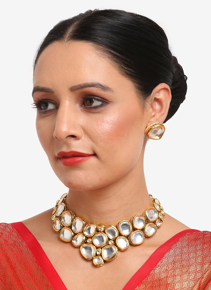 Golden Kundan Necklace Wedding Wear
