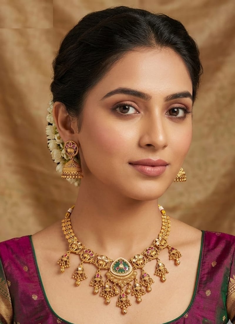 Golden Kundan Pearl Beads Bridal Classic Choker Necklace Set For Women Wedding Wear