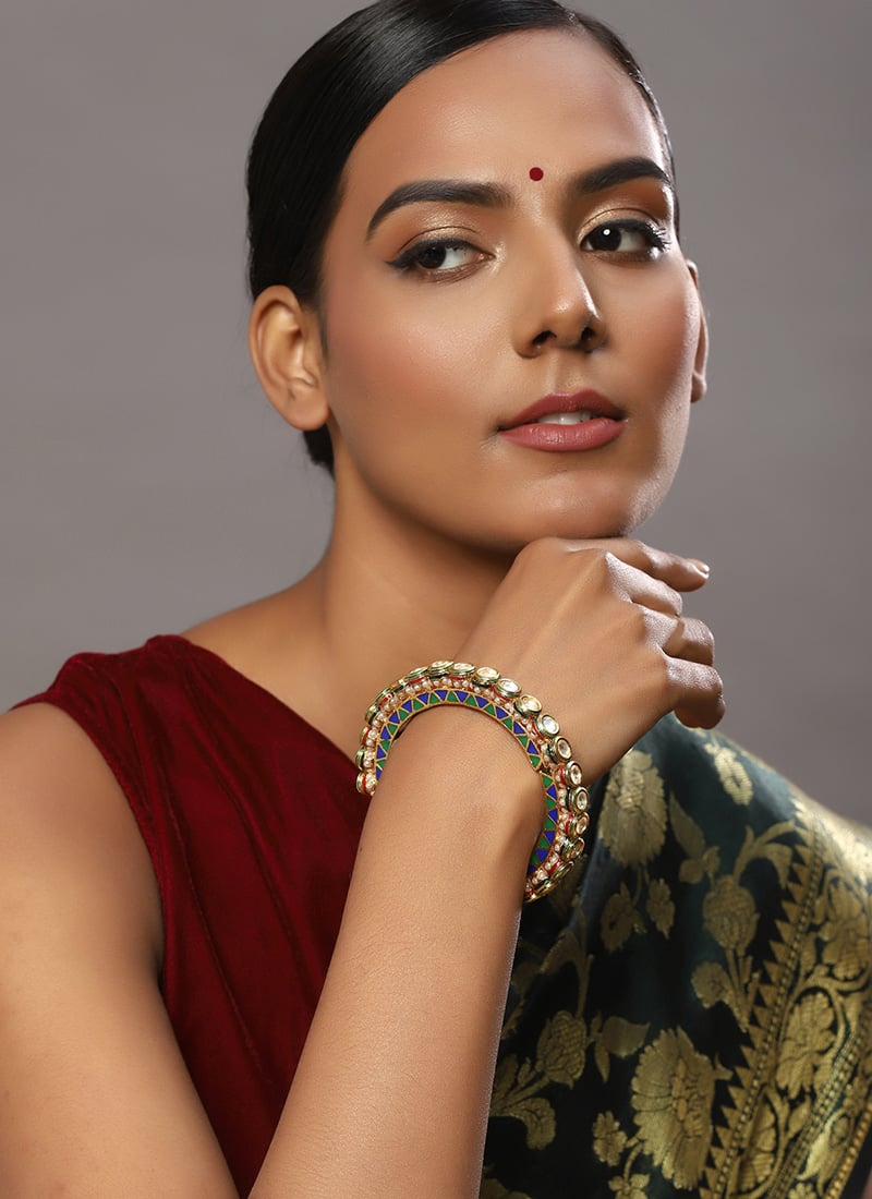 Golden Kundan With Beads And Meenakari Kada Wedding Wear