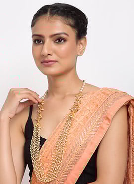 Golden Kundan With Beads And Moti Necklace