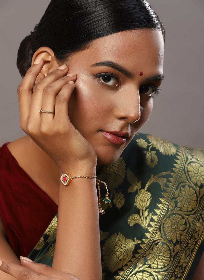 Golden Kundan With Beads And Stone Bracelet After Six Wear