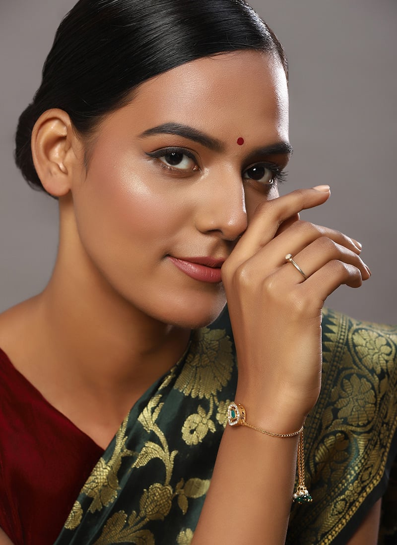 Golden Kundan With Beads And Stone Bracelet After Six Wear