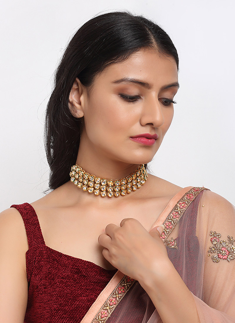 Golden Kundan Work Choker Wedding Wear