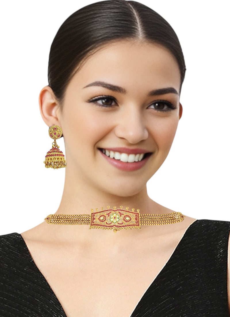 Golden Kundan Work Choker Set Festive Wear