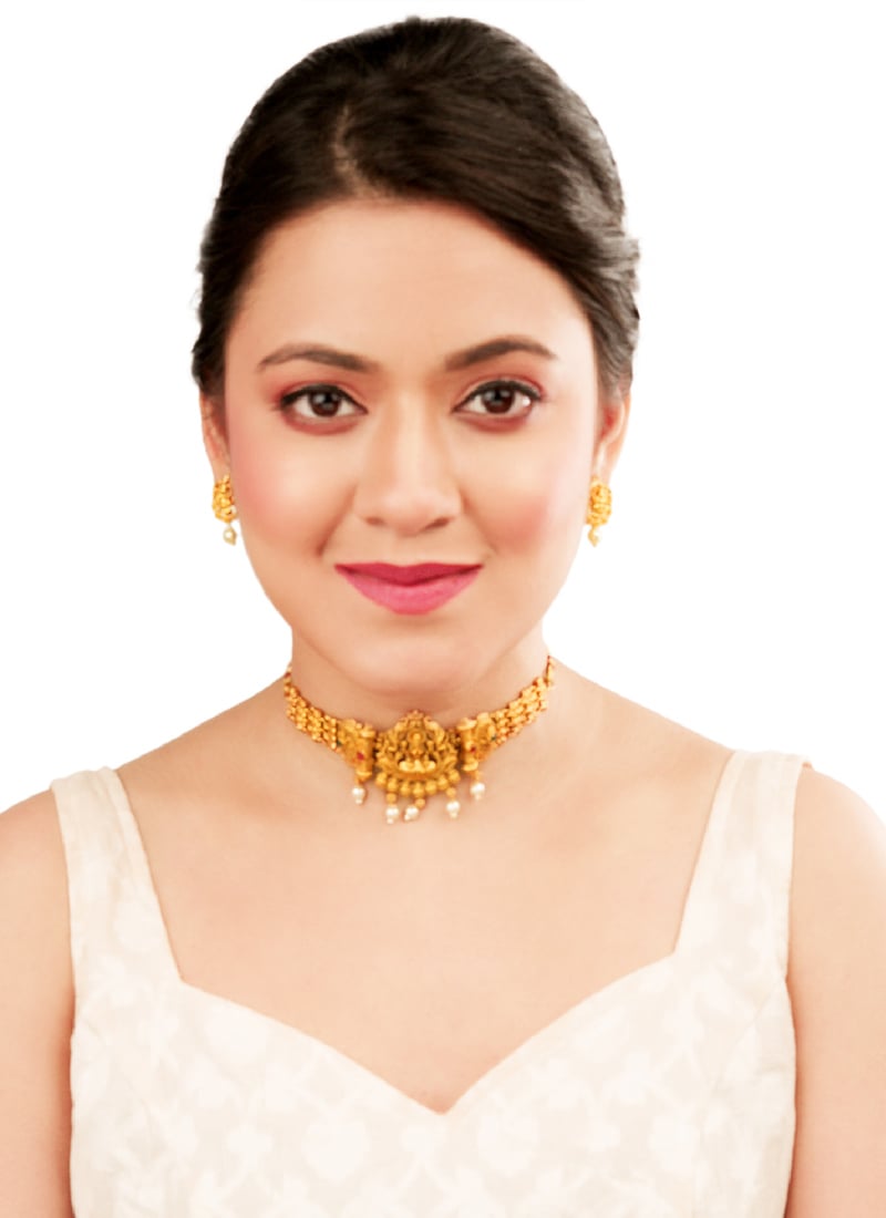 Golden Kundan Work With Moti Lakshmi Choker Festive Wear