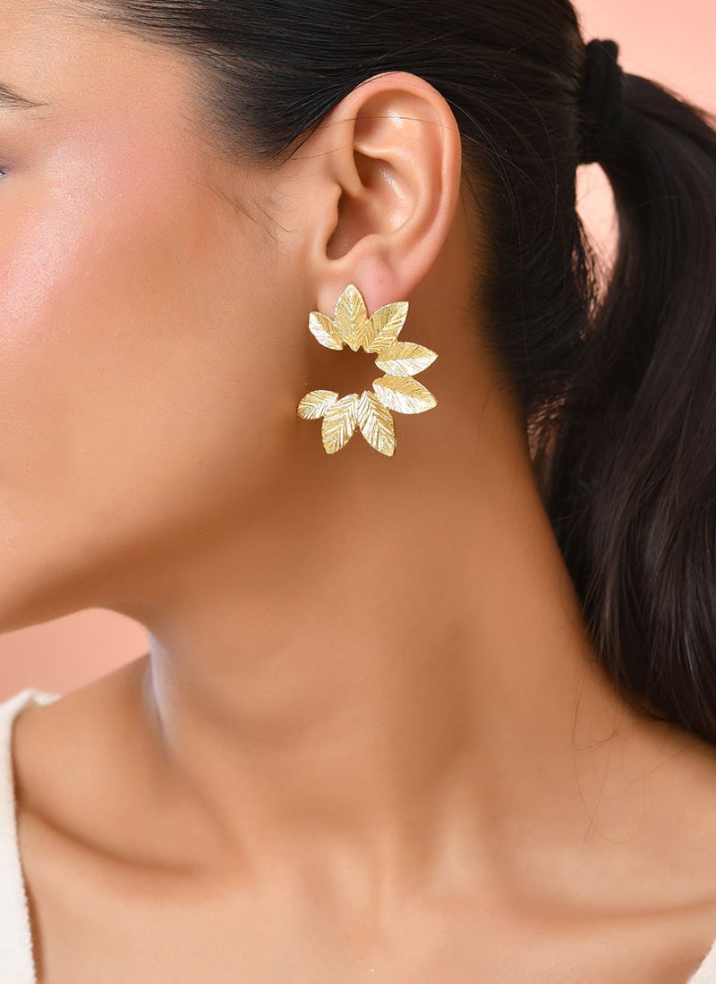 Golden Leaf Circle Studs After Six Wear