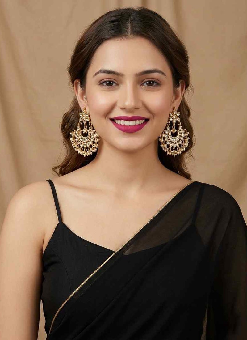 Golden Lotus Kundan Pearl Chandbali After Six Wear