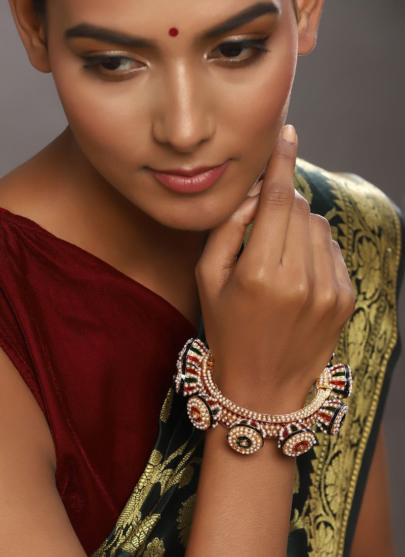 Golden Meenakari And Beads Kada Wedding Wear