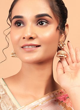 Golden Meenakari Beads Jhumka