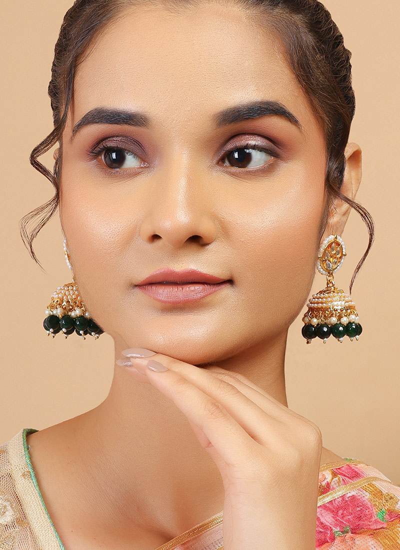 Golden Meenakari Beads Moti Jhumka Wedding Wear