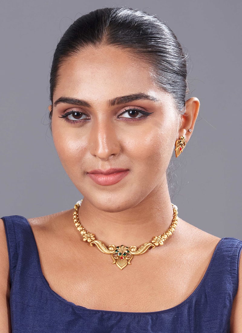 Golden Meenakari floral Necklace Festive Wear