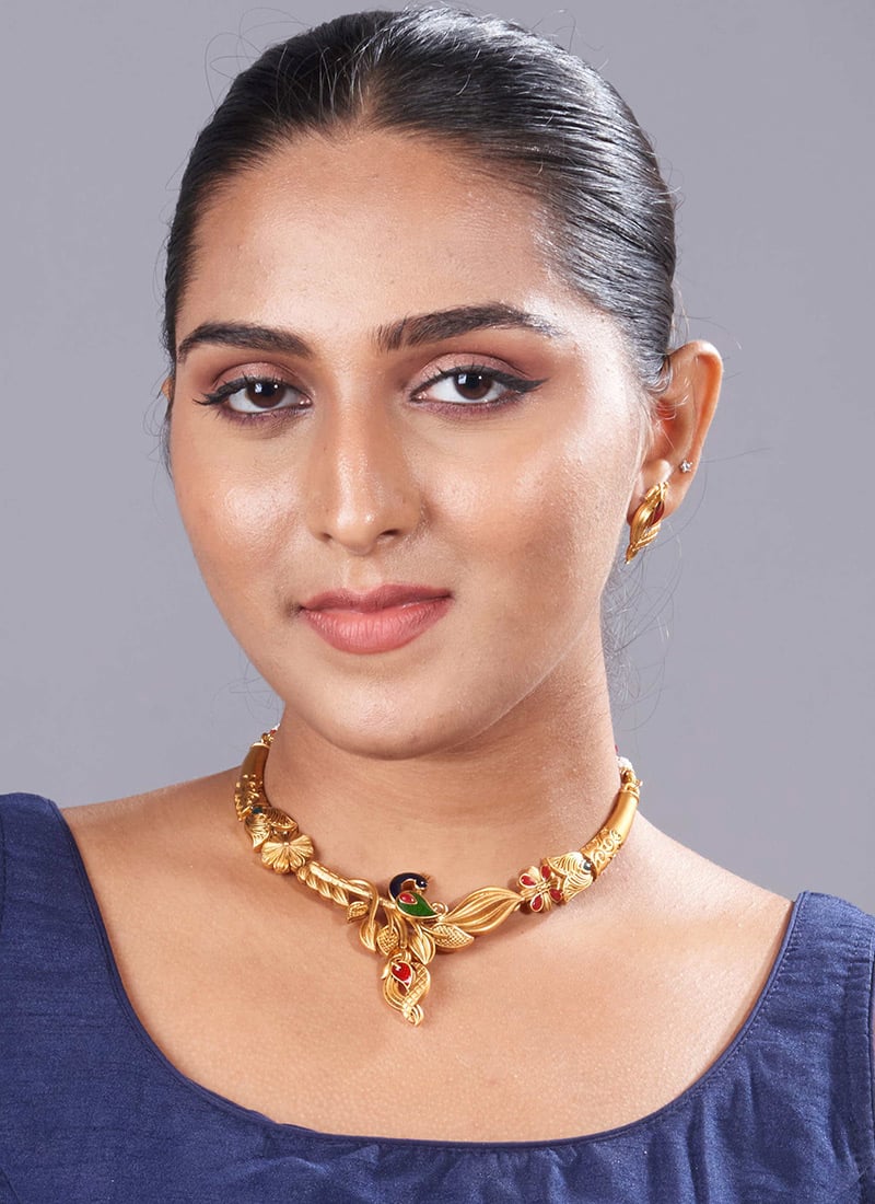 Golden Meenakari Peacock Necklace Festive Wear