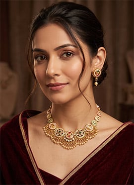 Golden Meenakari Stone Necklace Set