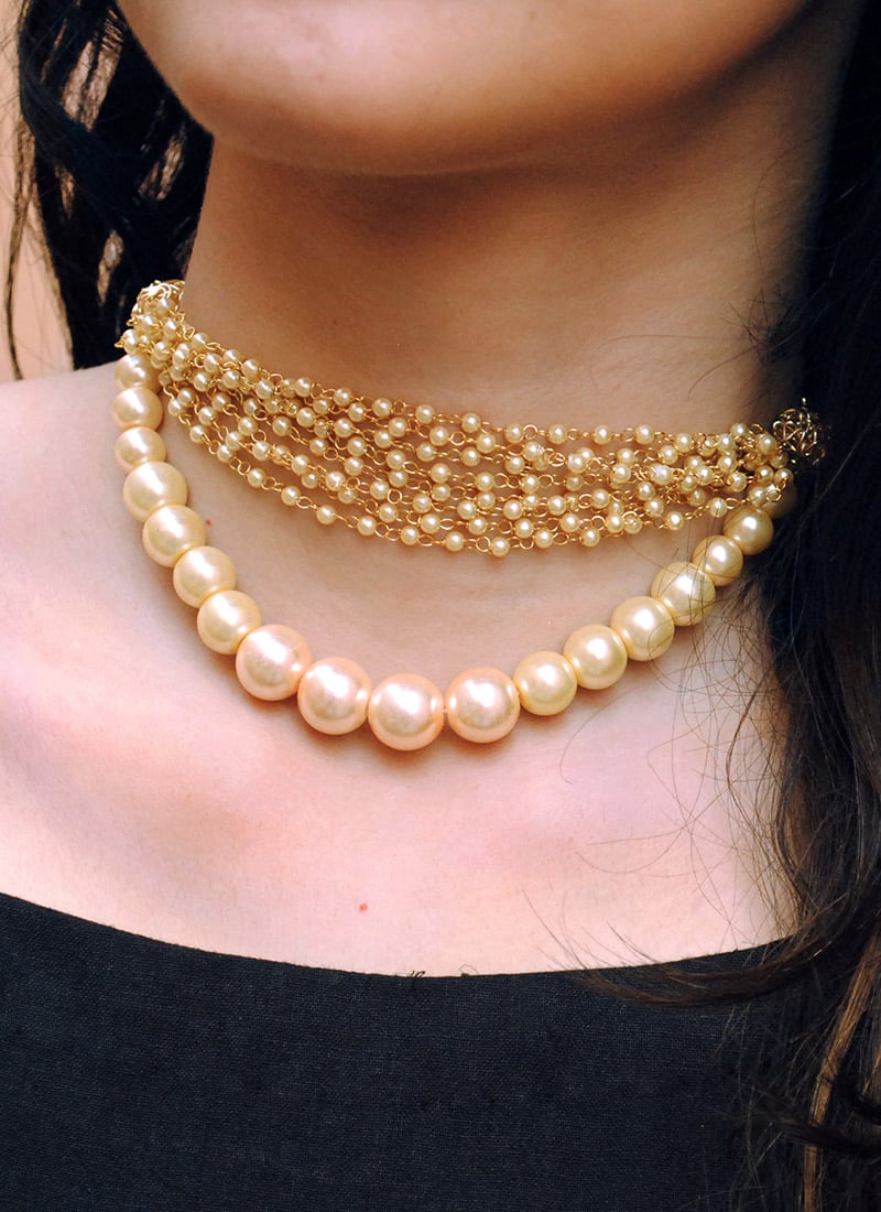 Golden Moti And Beads Choker  Festive Wear