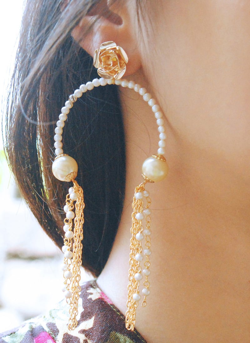 Golden Moti And Beads Danglers After Six Wear