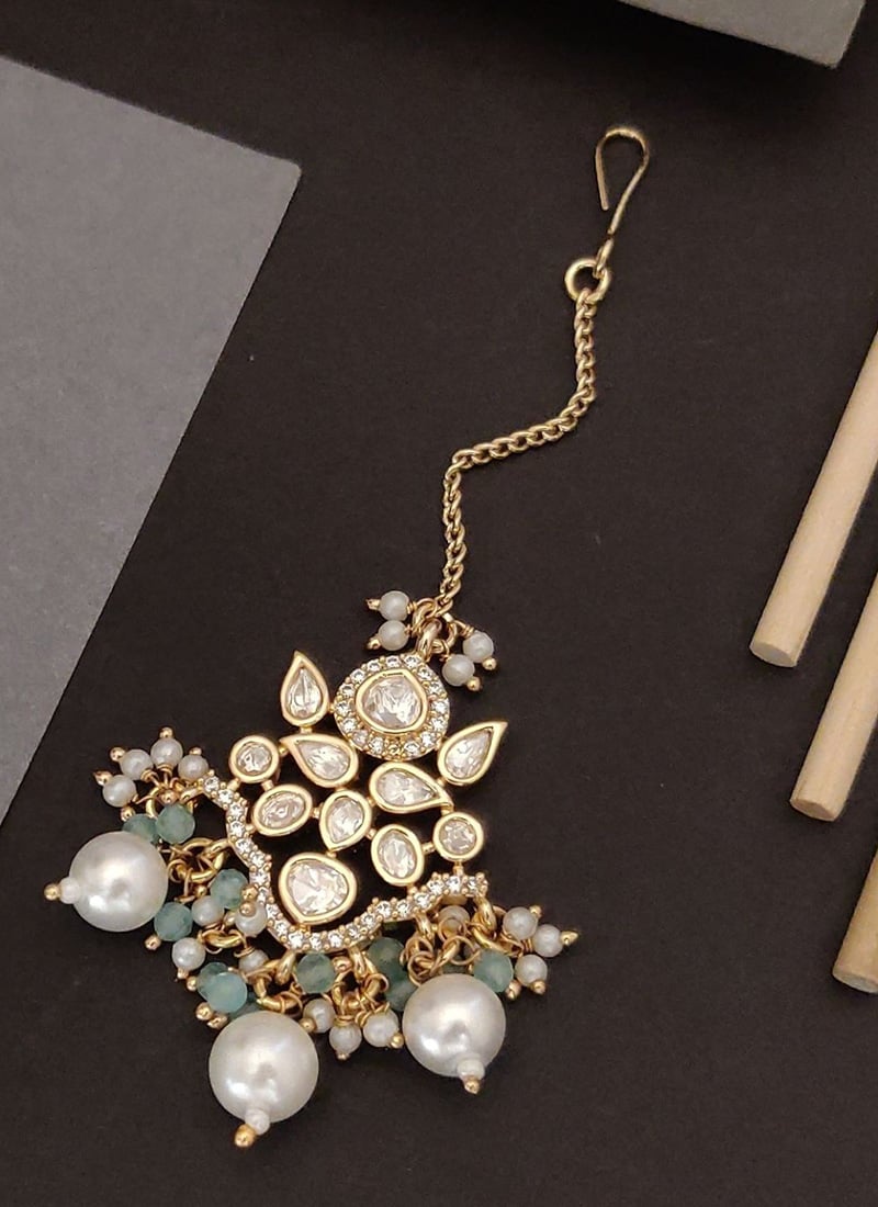 Golden Moti And Stone Radiant Mangtikka  Festive Wear