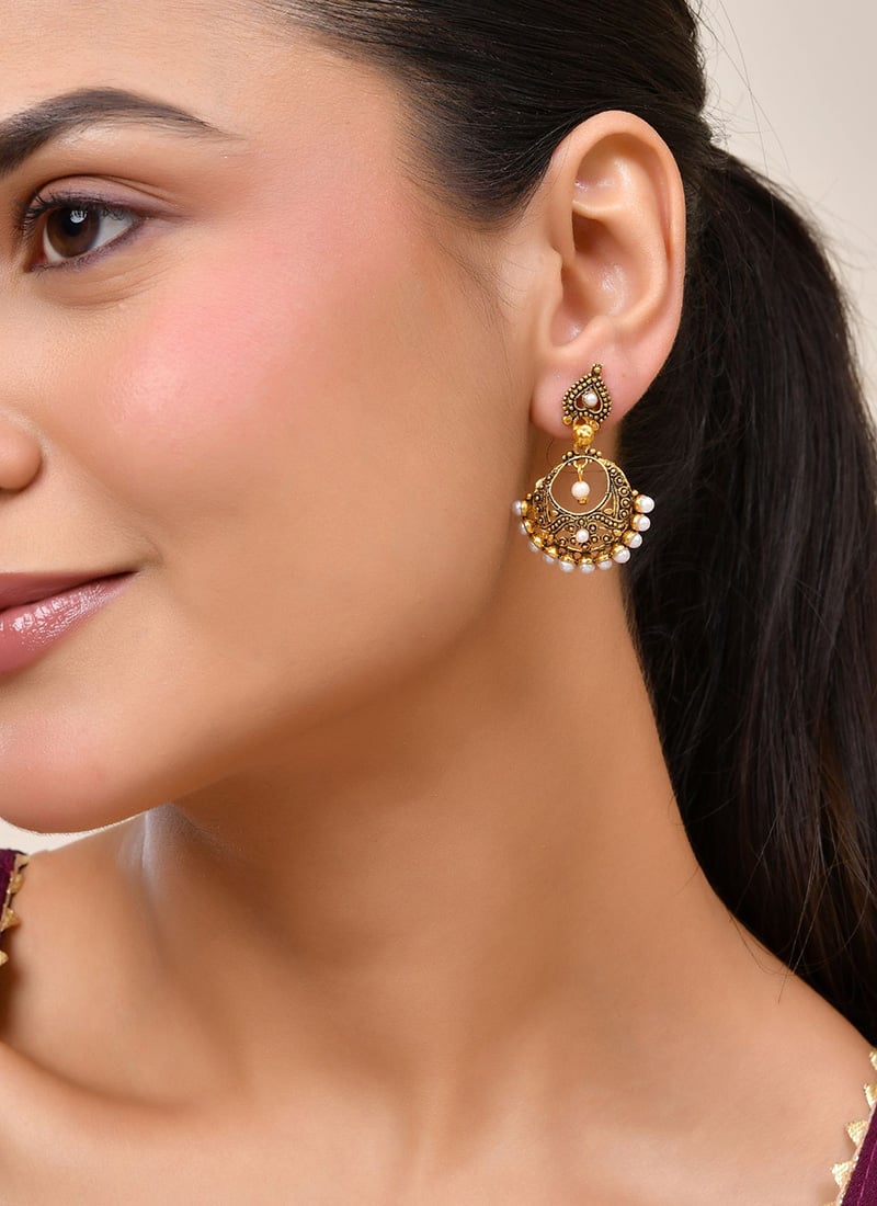 Golden Moti Chaand Bali Earrings  Festive Wear