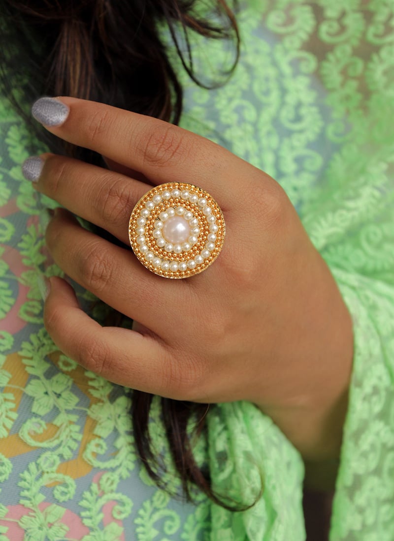 Golden Moti Work Ring