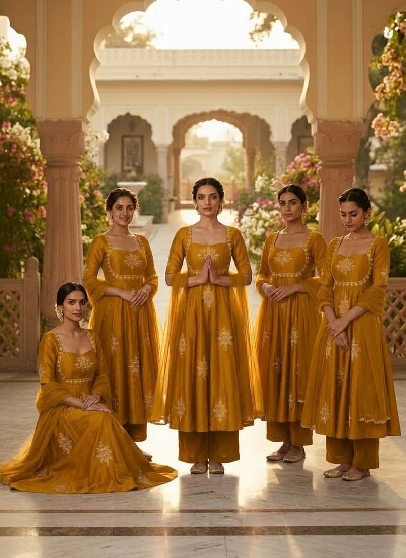 Golden Mustard Silk Zari Sequins Anarkali Suit Festive Wear