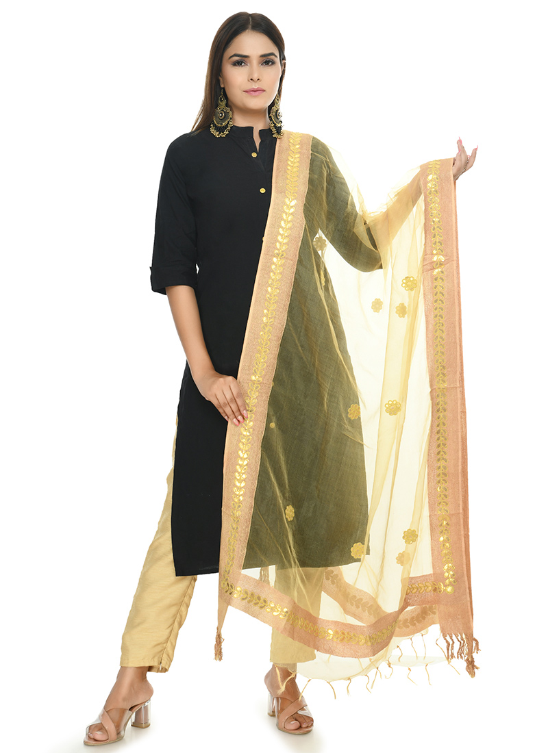 Golden Organza Cotton Gota Patti Work Dupatta Festive Wear