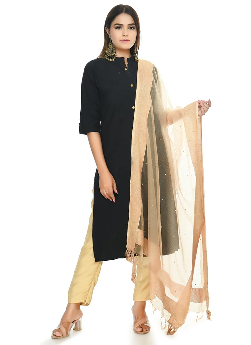 Golden Organza Cotton Stones Work Dupatta
