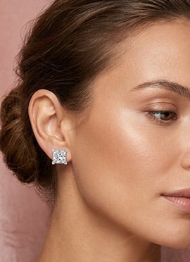 Golden Party Wear 925 Sterling Silver Moissanite Stone Stud Earrings